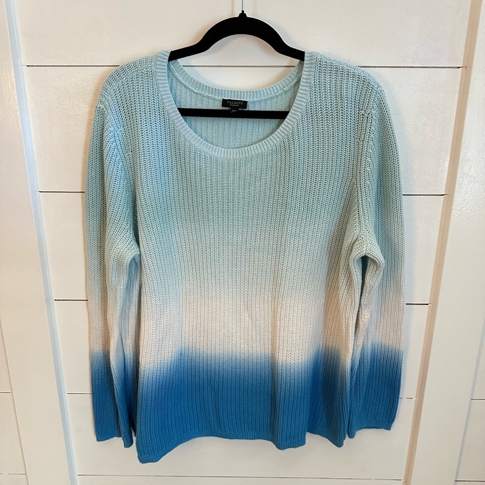 TALBOTS 1XP blue stripe woman plus size wardrobe staple classic knit sweater
